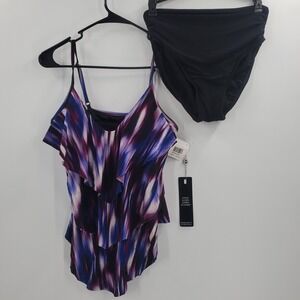 Magicsuit Miraclesuit Purple Tankini Rita 8 Swimsuit Ruffled 2 Piece NEW